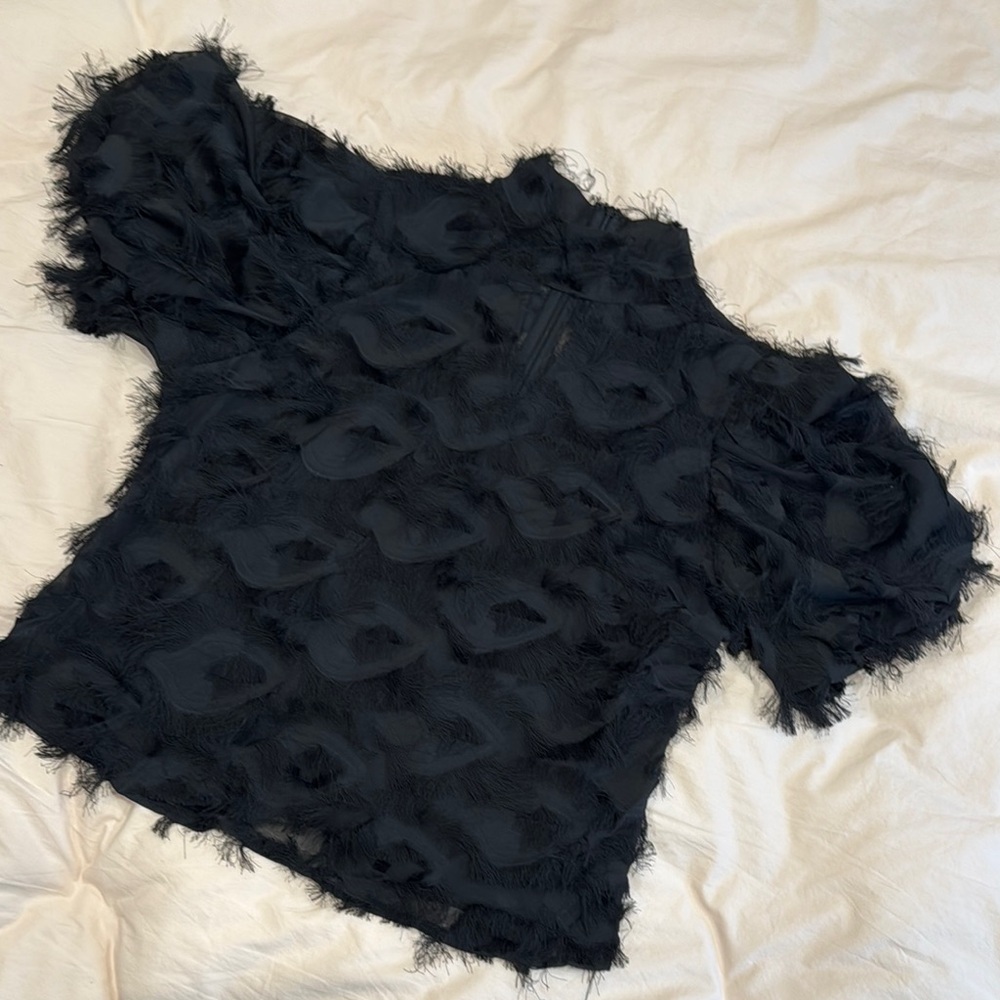 Elegant Black Short Sleeve Ruffled Blouse